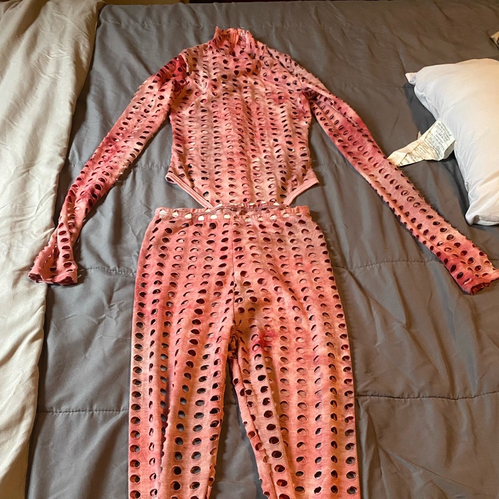 Pink two piece hole jumpsuit